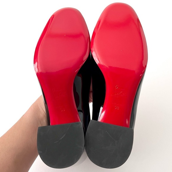 New CHRISTIAN LOUBOUTIN || Miss Sab Black Patent
Leather Block Heel Pumps EU 38 - Picture 12 of 15